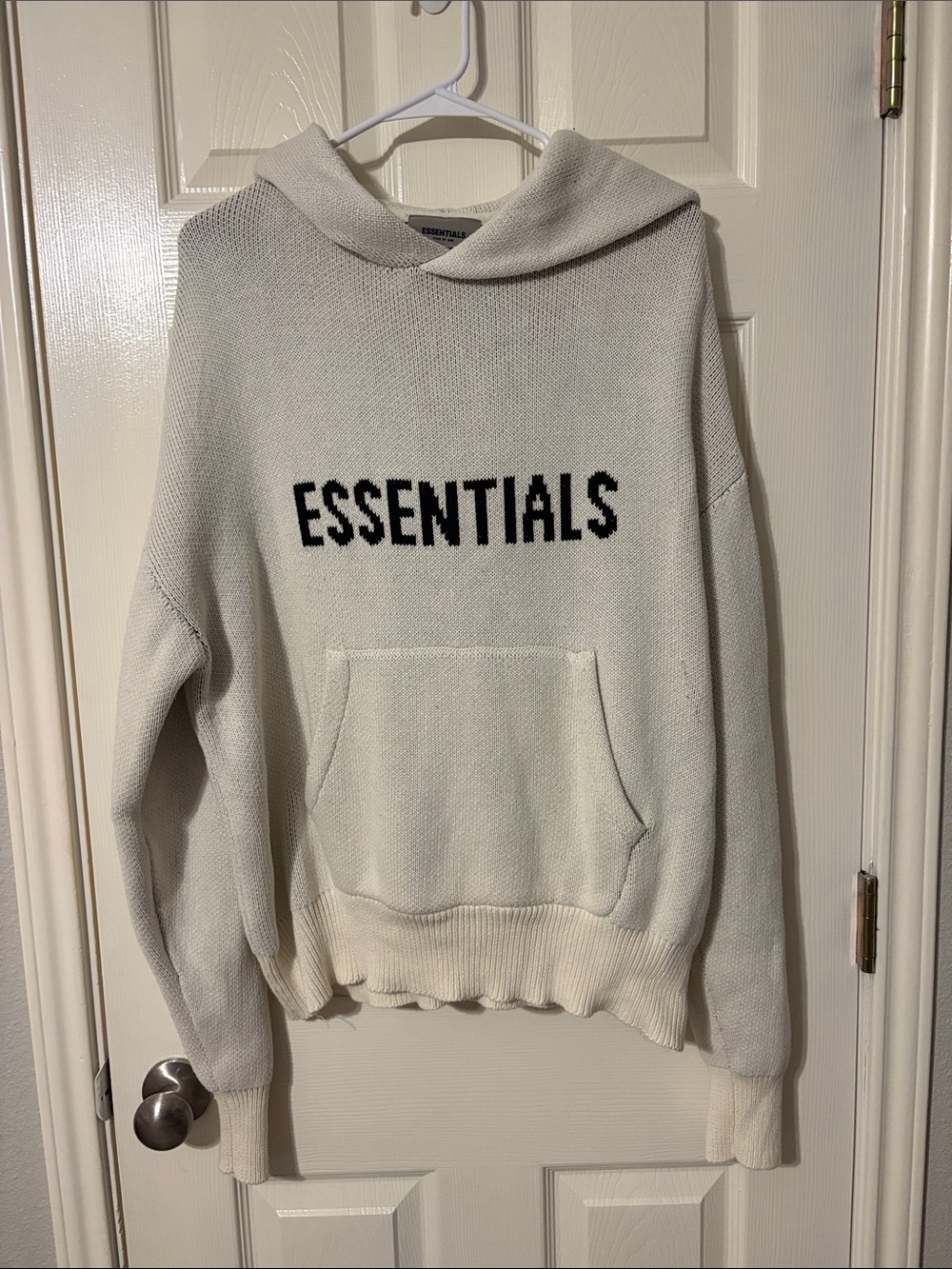 Essentials Cream Hoodie Sweater with Black Logo